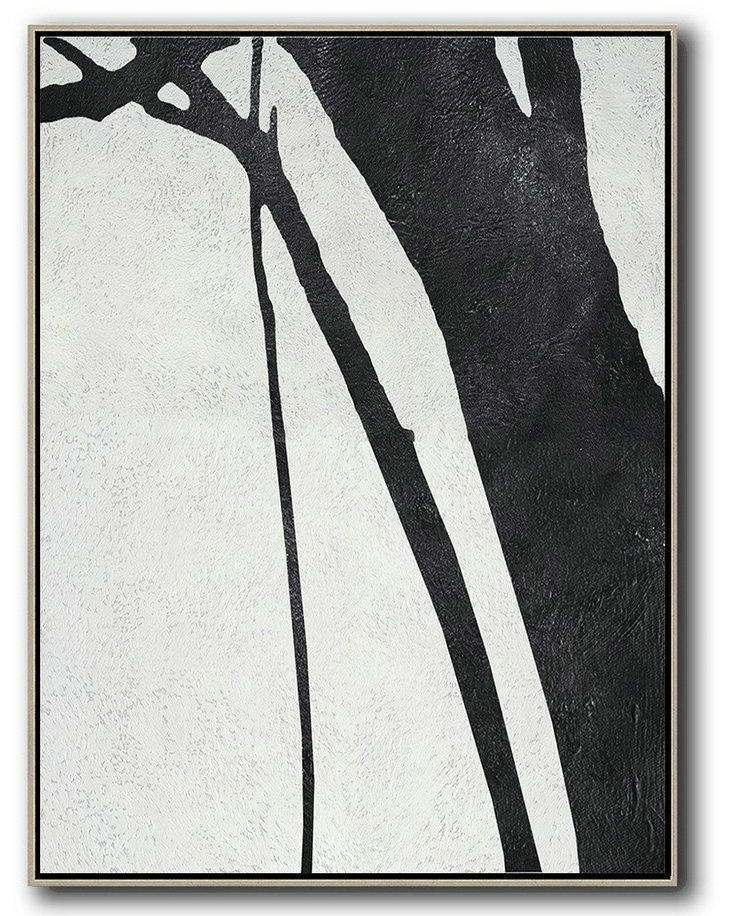 Original Abstract Painting Canvas Art,Black And White Minimal Painting On Canvas - Modern Art Abstract Painting